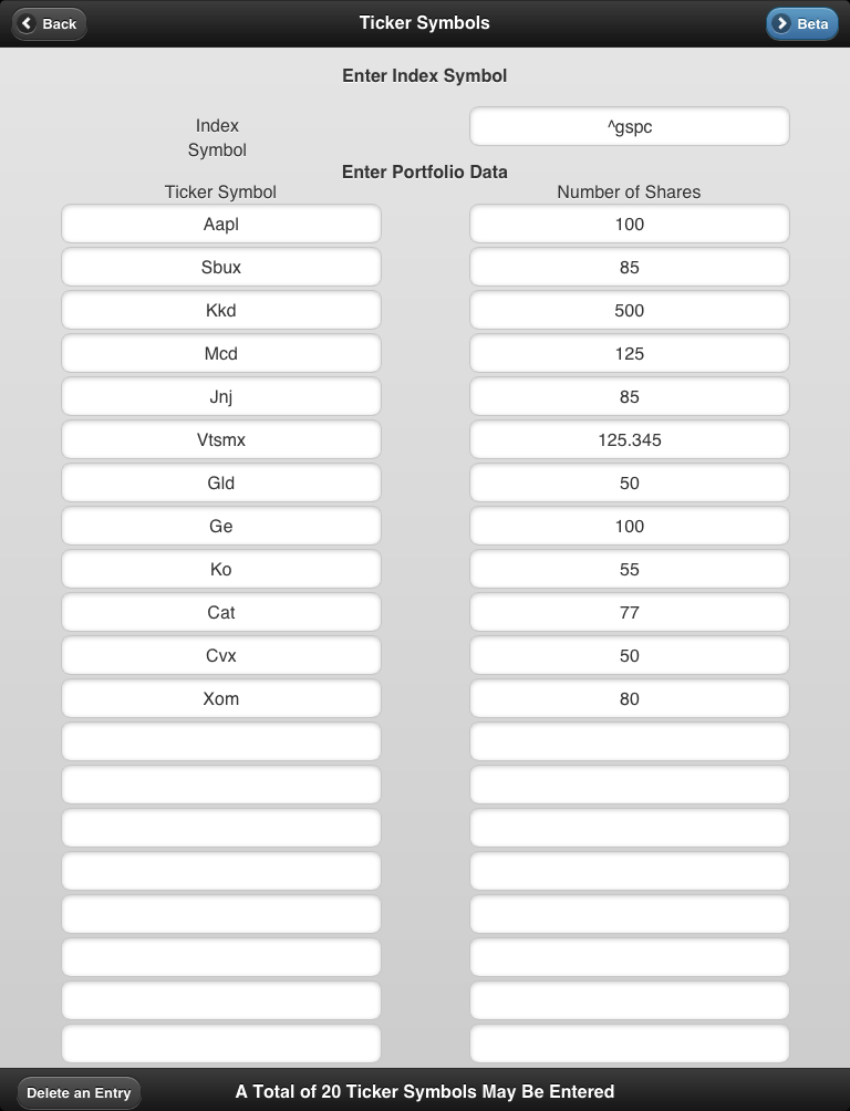 screenshot of ticker input screen 1