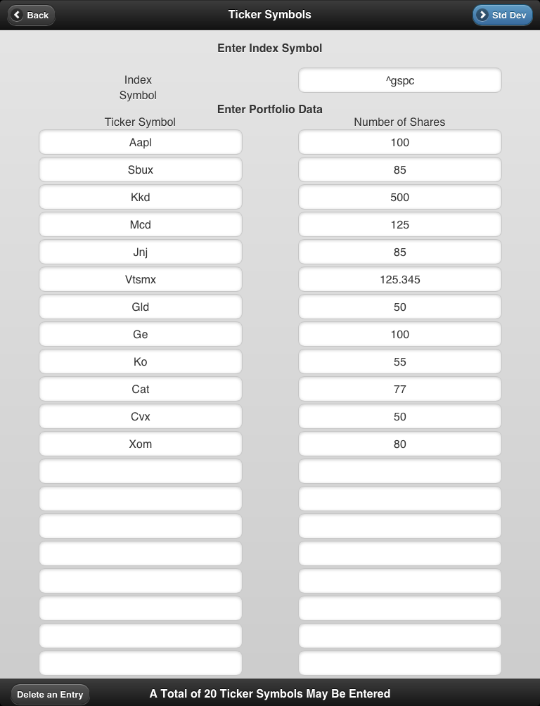 screenshot of ticker input screen 1