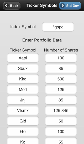 screenshot of ticker input screen 1