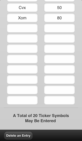 screenshot of ticker input screen 2