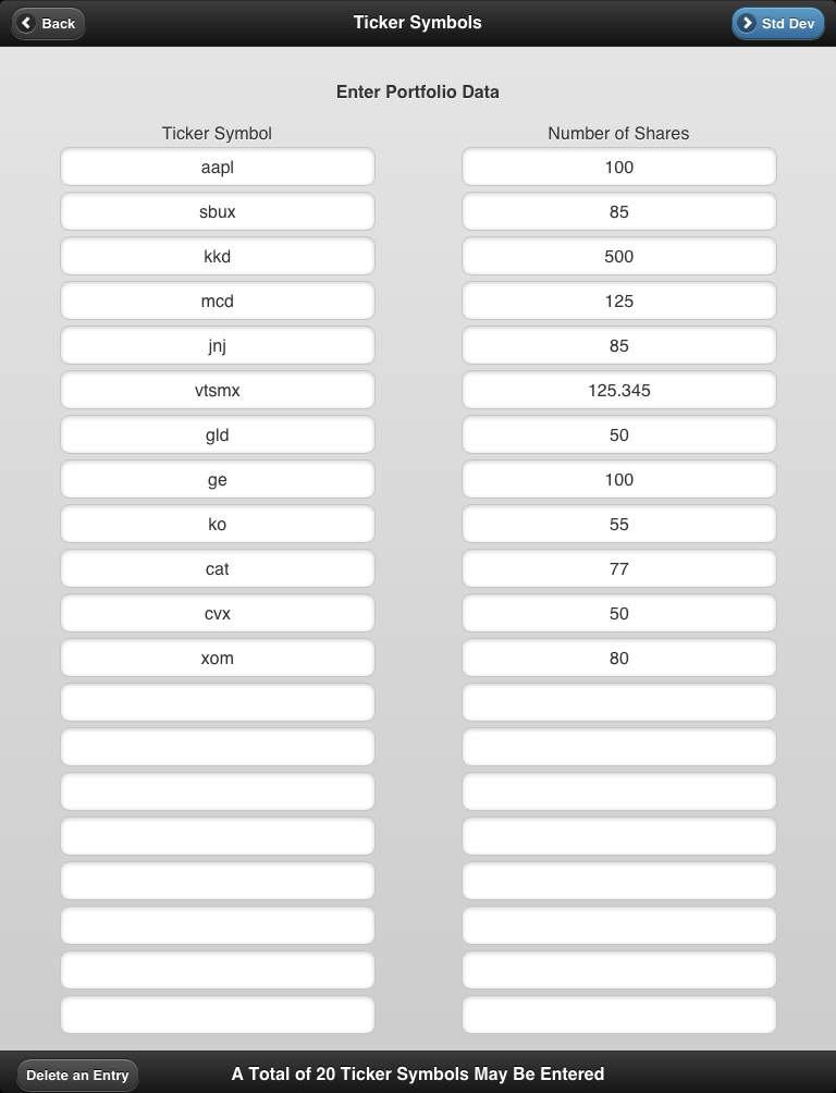 screenshot of ticker input screen 1