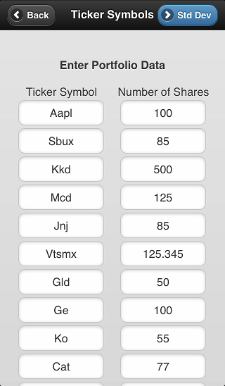 screenshot of ticker input screen 1